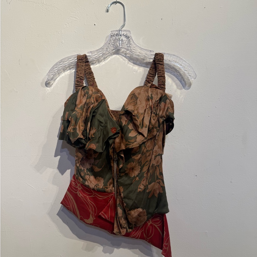Vivienne Westwood Floral Ruffle Top - Green, Brown, and Red